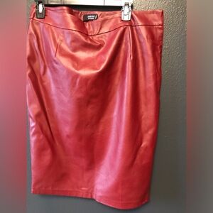 Red Faux Leather Pencil Skirt